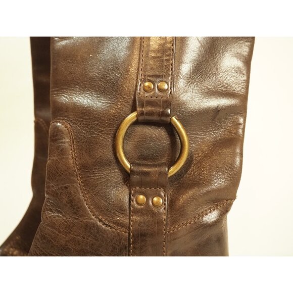 Frye Dark Brown Leather Buckle Pull-On Cowboy Boots, Size 6 (US) - Picture 2 of 9